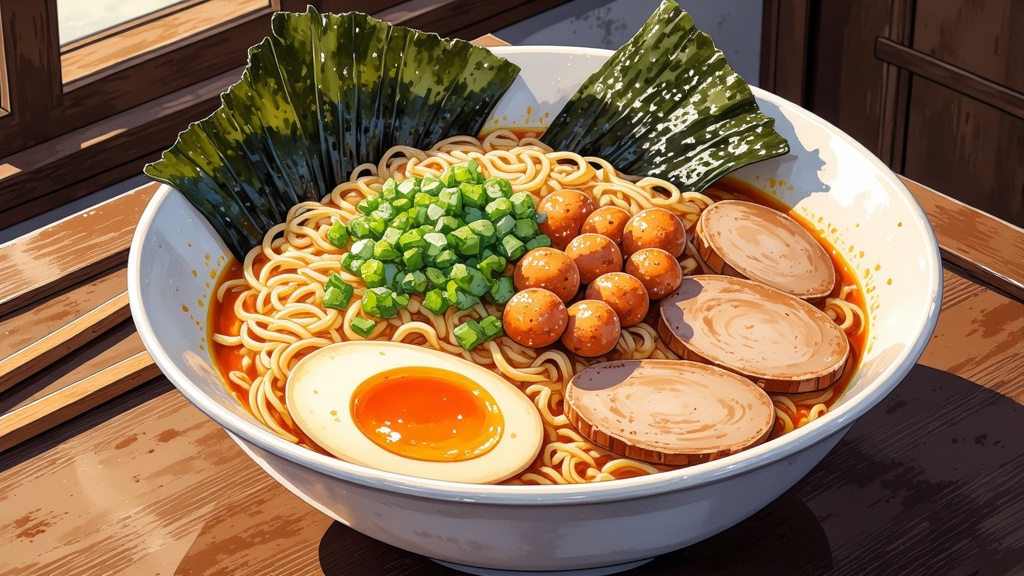 Eine Schüssel Tonkotsu-Ramen mit milchig-weißer Brühe